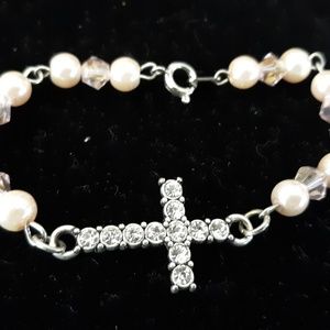 Sterling Silver Beaded Cross Bracelet